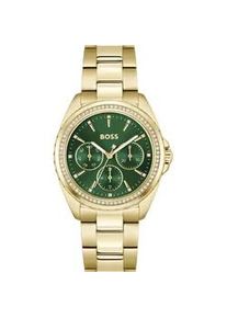 Multifunktionsuhr BOSS "ATEA", gold (goldfarben, gr&uuml;n), Armbanduhren, Damen, Quarzuhr, Damenuhr, Armbanduhr, Glaskristalle, Datum