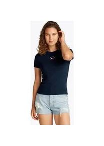 Tommy Hilfiger T-Shirt TOMMY JEANS "TJW SLIM ESSENTIAL LOGO 2 TEE", Damen, Gr. M (38), blau (schwarz night navy), Single Jersey, Obermaterial: 70% Baumwolle, 30% Viskose, unifarben, Basic, slim fit kurz, Rundhals, abgesteppt, Shirts T-Shirt, mit Logoschriftzug