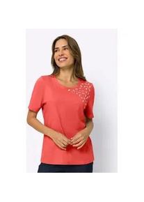 Rundhalsshirt "Freizeitshirt", Damen, Gr. 50, rot (hummer), 100% Baumwolle, gemustert, unifarben, Rundhals, Shirts Rundhalsshirt