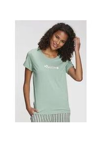 Pyjamaoberteil s.Oliver, Damen, Gr. 32/34, gr&uuml;n, Single Jersey, Obermaterial: 50% Baumwolle, 50% Viskose, unifarben, Basic, Basic kurz, Rundhals, Shirts, mit kleinem Frontprint