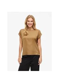 Kurzarmshirt Vila "VIELLETTE S/S SATIN TOP - NOOS", Damen, Gr. 40, braun (bistre), Satin, Obermaterial: 100% Polyester, unifarben, regular fit normal, Rundhals, mit Umschlag, Shirts, Satin Optik