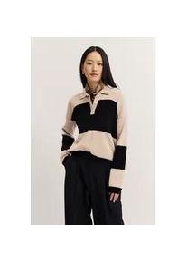 Polokragenpullover Bugatti "gestreift", Damen, Gr. M, beige (50, beige), 40% Wolle, 30% Viskose, 20% Polyamid, 10% Kaschmir, gestreift, normal, Rippb&uuml;ndchen, Pullover, aus einem Kaschmir-Mix mit Knopfleiste