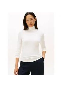 Langarmshirt Tommy Hilfiger "SLIM 5X2 RIB ROLL-NK LS", Damen, Gr. XXXL(46), beige (ivory silk), Rippware, Obermaterial: 95% Viskose, 5% Elasthan, unifarben, Basic, schmal h&uuml;ftlang, Rundhals, abgesteppte Kante, Shirts Langarmshirt, in gerippter Struktur