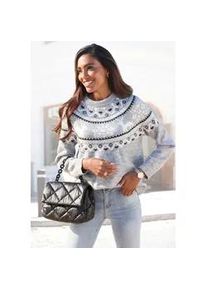 Norwegerpullover Lascana, Damen, Gr. 32/34, grau (grau meliert), Strick, Obermaterial: 84% Polyacryl, 8% Polyamid, 6% Polyester, 2% Elasthan, gemustert, figurumspielend h&uuml;ftlang, Rundhals, Raglan&auml;rmel, Pullover Norwegerpullover, aus weichem Strick, Weihnachtspullover, Strickpullover mit Wintermotiv