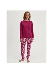 Schlafanzug Calida "Sweet Dreams", Damen, Gr. M (44/46), pink (dahlia pink), Interlock, Obermaterial: 100% Baumwolle, bequem lang, Rundhals, angesetztes B&uuml;ndchen, Homewear-Sets Schlafanzug, Langarm, Rundhals, Interlock-Qualit&auml;t, weich, bequem