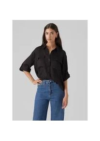 V&eacute;ro Moda Kurzarmbluse VERO MODA "VMFABIANA 3/4 SHIRT VMA NOOS", Damen, Gr. M, schwarz, Web, Obermaterial: 100% Polyester, unifarben, relaxed fit h&uuml;ftbedeckend, Blusen