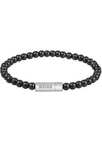 Armband BOSS "SPHERE BEADS", edelstahlfarben, schwarz, schwarz, Armb&auml;nder, Damen, 19cm, Edelstahl, Armband, mit Onyx oder H&auml;matit