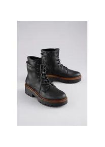 Schn&uuml;rboots ANISTON SHOES, Damen, Gr. 38, schwarz, Lederimitat, Schuhe Schn&uuml;rboots, Stiefelette, Schn&uuml;rboots, Blockabsatz - NEUE KOLLEKTION, Topseller