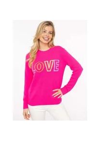 Kaschmirpullover Zwillingsherz "LOVE" wording", Damen, Gr. S, neonpink, Strick, Obermaterial: 100% Kaschmir, bequem h&uuml;ftbedeckend, Rundhals, gerader Abschluss, Pullover, Rundhals, mit LOVE Aufschrift in Neonfarbe