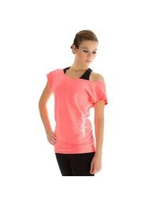 Oversize-Shirt WINSHAPE "WTR12", Damen, Gr. S, rot (neon coral), 48% Baumwolle, 48% Polyester, 4% Elasthan, U-Boot-Ausschnitt, Shirts, Dance-Style