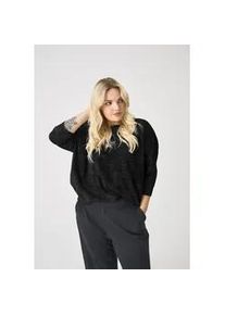 Oversize-Shirt Only CARMAKOMA "CARSILVERY GLAMOUR LUREX 3/4 TOP NOOS", Damen, Gr. M, schwarz (schwarz detail:silber lurex), Jersey, Obermaterial: 60% Polyester, 24% Viskose, 16% metallisierte Fasern, unifarben, regular fit h&uuml;ftbedeckend, Rundhals, Shirts