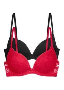 Push-up-BH Dorina "Sonia", Damen, Gr. 75, Cup D, schwarz (rot, schwarz), Spitze, Obermaterial: 86% Polyamid, 14% Elasthan, unifarben, BHs Push-up-BH
