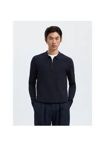Polokragenpullover Selected "SLHBERG LS HALF ZIP POLO NOOS", Herren, Gr. M, blau (navy blazer detail:melange), Strick, Obermaterial: 100% Baumwolle, meliert, regular fit normal, Rundhals, Pullover