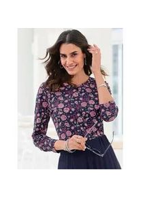 Print-Shirt Inspirationen "Langarm-Shirt", Damen, Gr. 40, blau (marine, erika, bedruckt), 50% Baumwolle, 50% Modal, gebl&uuml;mt, gemustert, mehrfarbig, Rundhals, Shirts