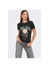 Rundhalsshirt Only "ONLLUCY REG S/S TOP JRS NOOS", Damen, Gr. L, schwarz (schwarz print:texana wild), Single Jersey, Obermaterial: 100% Baumwolle, bedruckt, regular fit normal, Rundhals, Shirts Rundhalsshirt, unterschiedlich bedruckt