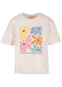 T-Shirt Merchcode "Merchcode Ladies Happiness Blooms Here Tee", Damen, Gr. M, pink, 100% Baumwolle, bedruckt, oversize, Rundhals, Shirts T-Shirt