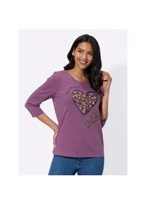 3/4-Arm-Shirt Classic Basics "3/4-Arm-Shirt", Damen, Gr. 50, lila (violett, schwarz), 100% Baumwolle, bedruckt, gemustert, Rundhals, Shirts 3/4-Arm-Shirt