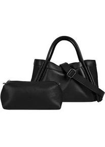 Henkeltasche CLUTY "2 in 1", Damen, Gr. B/H/T: 34cm x 20cm x 13cm onesize, schwarz, Leder, leicht gl&auml;nzend, unifarben, Taschen, echt Leder, Made in Italy