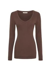Funktionstop SEAMLESS BASIC "Seamless Basic Top Retro V-neck", Damen, Gr. S/M, java, Obermaterial: 100% Baumwolle, Tops