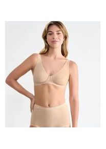 Soft-BH Sloggi "Basic+", Damen, Gr. 65, Cup A, beige (natur), Single Jersey, Obermaterial: 80% Baumwolle, 18% Elasthan, 2% Polyamid, unifarben, Basic, BHs Soft-BH, perfekter Sitz, ohne B&uuml;gel, ohne Einlagen, tiefer V-Ausschnitt