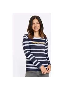 T-Shirt Classic Basics "Langarm-Shirt", Damen, Gr. 44, marine, wei&szlig;, geringelt, 100% Baumwolle, gemustert, gestreift, mehrfarbig, Rundhals, Shirts T-Shirt
