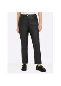 Lederimitathose sheego, Damen, Gr. 42, Normalgr&ouml;&szlig;en, schwarz, 77% Viskose, 20% Polyamid, 3% Elasthan, unifarben, Hosen