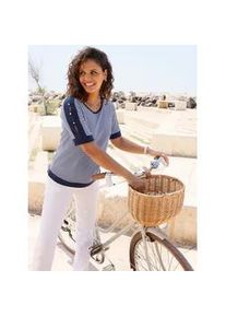 Kurzarmshirt Casual Looks "Ringelshirt", Damen, Gr. 44, marine, wei&szlig;, geringelt, 100% Baumwolle, gemustert, gestreift, Rundhals, Shirts