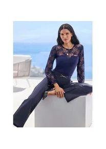 Spitzenshirt Heine "Spitzenshirt", Damen, Gr. 34, marine, 95% Viskose, 5% Elasthan, Spitze:100% Polyester, unifarben, Rundhals, Shirts