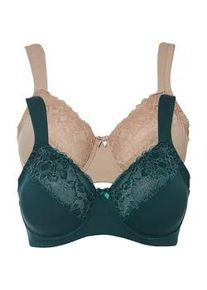 Minimizer-BH bonprix "Minimizer-BH mit gepolsterten Tr&auml;gern (2er Pack)", Damen, Gr. 90, Cup C, gr&uuml;n (tiefgr&uuml;n, naturstein), Obermaterial: 80% Polyamid, 20% Elasthan. Futter: 90% Polyamid, 10% Elasthan. Spitze: 89% Polyamid, 11% Elasthan, BHs Minimizer-BH, mit gepolsterten Tr&auml;gern, Minimizer-Passform, mit edler Spitze