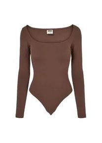 Langarmshirt Urban Classics "Urban Classics Damen Ladies Organic Longsleeve Body", M&auml;dchen, Gr. XS, bark, 95% Baumwolle, 5% Elasthan, unifarben, slim fit, eckiger Ausschnitt, Shirts Langarmshirt