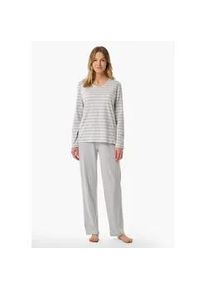 Schlafanzug Schiesser "Casual Essentials", Damen, Gr. 36, silber (210, silbergrau, meliert), Single Jersey, Obermaterial: 100% Baumwolle, bequem lang, V-Ausschnitt, Homewear-Sets Schlafanzug, Baumwolle, V-Ausschnitt, lang&auml;rmelig