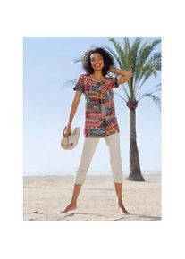 T-Shirt Heine "Druck-Shirt", Damen, Gr. 48, terra, rot, bedruckt, 95% Viskose, 5% Elasthan, bedruckt, gemustert, mehrfarbig, Rundhals, Shirts T-Shirt