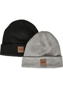 Beanie Urban Classics "Urban Classics Damen Logopatch Beanie Kids 2-Pack", Kinder, Gr. 122/128, schwarz grau, Kunstfaser, M&uuml;tzen Beanie