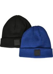 Beanie Urban Classics "Urban Classics Damen Logopatch Beanie Kids 2-Pack", Kinder, Gr. 146/152, schwarz, royalblau, Kunstfaser, M&uuml;tzen Beanie