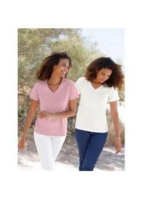 Kurzarmshirt Casual Looks "2er-Pack Shirts", Damen, Gr. 42, ros&eacute;, ecru, 100% Baumwolle, unifarben, V-Ausschnitt, Shirts