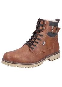 Winterstiefelette Rieker, Herren, Gr. 42, cognac, dunkelbraun, Lederimitat, Nubuklederimitat, unifarben mit Farbeinsatz, Schuhe Winterstiefelette, Winterboots, Schn&uuml;rboots mit wasserabweisender RiekerTEX-Membran