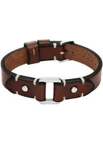 Armband Fossil "Schmuck Geschenk Edelstahl Leder Armschmuck MACHINE", edelstahlfarben, braun, Armb&auml;nder, Damen, 25cm, Edelstahl Leder, Edelstahl, Leder, Armband