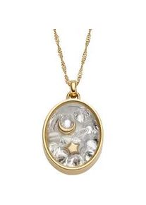 Kette mit Anh&auml;nger Fossil "Schmuck Geschenk Edelstahl Halsschmuck SUTTON Mond Stern", gelbgoldfarben, kristallwei&szlig;, wei&szlig;, Halsketten, Damen, Edelstahl Perlen, L: 51 B: 1mm, Edelstahl, Perlen, mit Zirkonia (synth.) - mit Perle (synth.), B:1mm