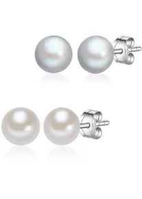 Lulu & Jane Paar Ohrstecker LULU & JANE "Set: LJ286", wei&szlig;, Ohrringe, Damen, 6,0 - 7,0mm, Silber 925 (Sterlingsilber), Sterling Silber