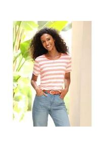 T-Shirt Heine "Shirt", Damen, Gr. 46, orange, ecru, gestreift, 95% Viskose, 5% Elasthan, bedruckt, gemustert, gestreift, mehrfarbig, Rundhals, Shirts T-Shirt