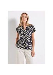 Kurzarmbluse Street One, Damen, Gr. 38, blau (tiefblau), Stoff, 100% Viskose, bedruckt, normal normal, Rundhals, B&uuml;ndchen, Blusen, aus softer Viskose