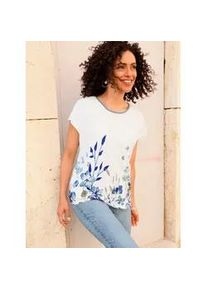 Kurzarmshirt Inspirationen "Shirt", Damen, Gr. 52, wei&szlig;, mittelblau, 50% Baumwolle, 50% Modal, bedruckt, gebl&uuml;mt, gemustert, mehrfarbig, Rundhals, Shirts