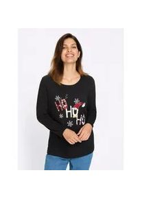 Langarmshirt Classic Basics "Rundhals-Shirt", Damen, Gr. 46, schwarz-wei&szlig; (schwarz, wei&szlig;), 100% Baumwolle, bedruckt, gemustert, Rundhals, Shirts Langarmshirt