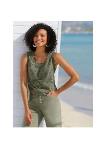 Blusentop Heine, Damen, Gr. 50, khaki, 100% Baumwolle, unifarben, Rundhals, Blusen Blusentop