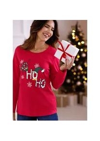 Langarmshirt Classic Basics "Rundhals-Shirt", Damen, Gr. 50, rot (rot, wei&szlig;), 100% Baumwolle, bedruckt, gemustert, Rundhals, Shirts Langarmshirt