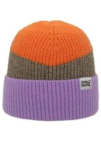 Beanie Chillouts "Natascha Hat", Damen, orange, lila, Materialmix, colorblocking, M&uuml;tzen Beanie, Moderne Rippstrickbeanie in Blockfarben