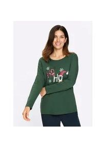 Langarmshirt Classic Basics "Rundhals-Shirt", Damen, Gr. 42, gr&uuml;n (moos, wei&szlig;), 100% Baumwolle, bedruckt, gemustert, Rundhals, Shirts Langarmshirt