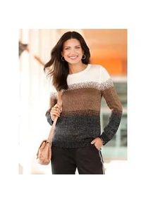 Rundhalspullover Classic Basics "Pullover", Damen, Gr. 56, bunt (schwarz, braun, gemustert), 92% Polyacryl, 5% Polyester, 3% metallisierte Fasern, gemustert, gestreift, mehrfarbig, Pullover Rundhalspullover