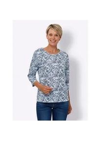 3/4-Arm-Shirt Classic Basics "3/4-Arm-Shirt", Damen, Gr. 52, blau (ecru, himmelblau, bedruckt), 100% Baumwolle, gemustert, mehrfarbig, Rundhals, Shirts 3/4-Arm-Shirt