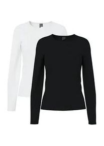 Langarmshirt Pieces "PCAMELIA LS TOP 2-PACK JRS NOOS BC", Damen, Gr. XXL, schwarz pack:2 pack schwarz, hellwei&szlig;, Jersey, Obermaterial: 95% Baumwolle, 5% Elasthan, unifarben, figurbetont normal, Rundhals, Shirts Langarmshirt, mit klassischen Farben